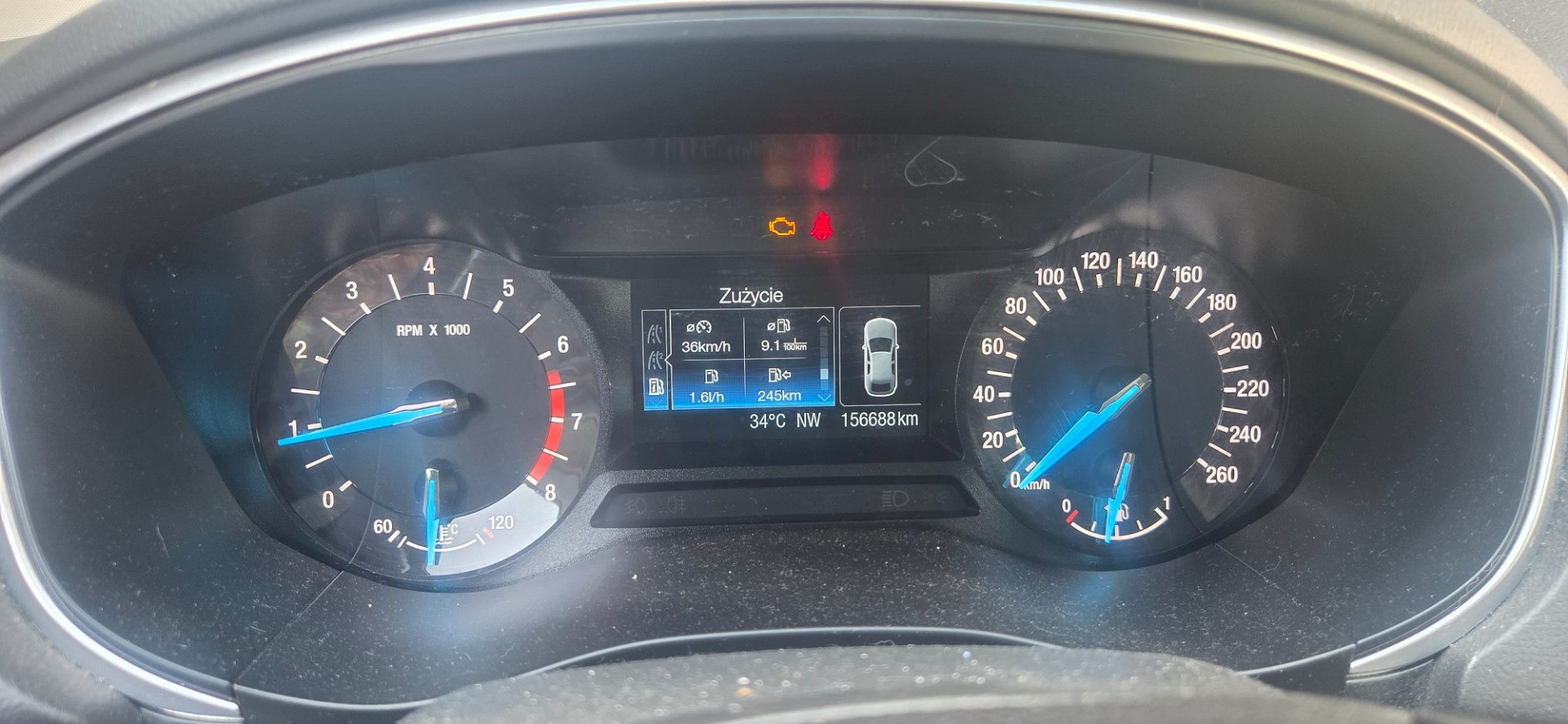 Komunikaty na desce rozdzielczej - FORD MONDEO V liftback